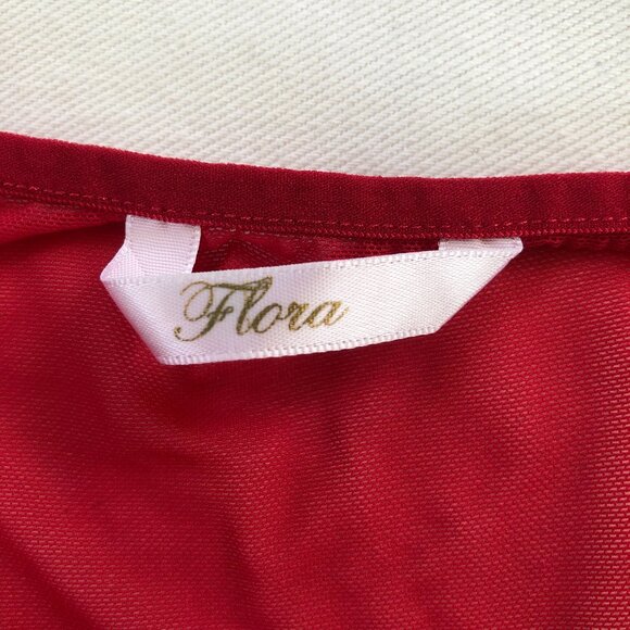 Vtg FLORA Red Nightie Gown Small Sweetheart Rosebud Chiffon Flowy Slip Dress - Picture 2 of 10